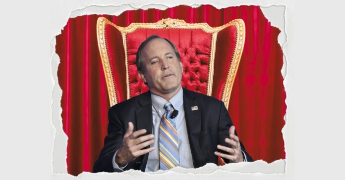 ken Paxton sitting on a throne