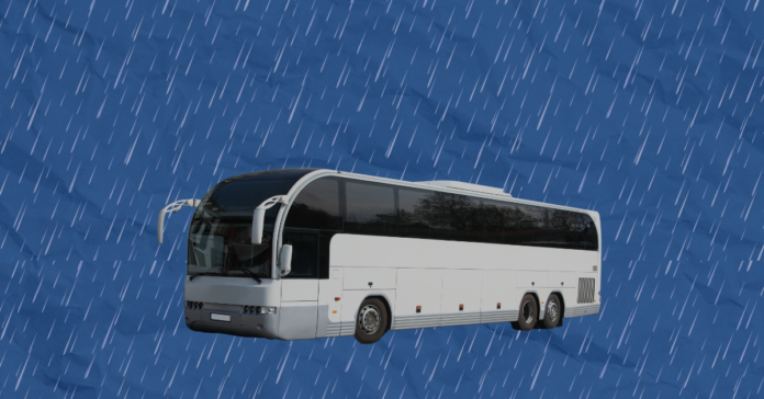 Buses in rain